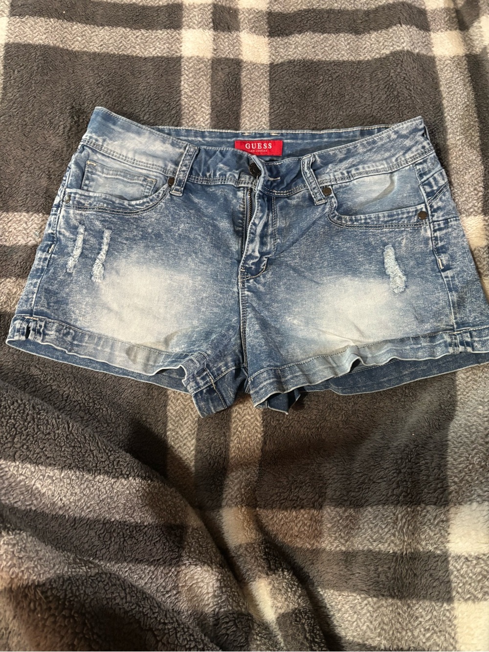 GUESS Light Blue Washed Distressed Denim Shorts